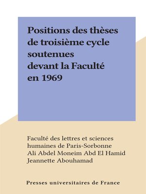 cover image of Positions des thèses de troisième cycle soutenues devant la Faculté en 1969